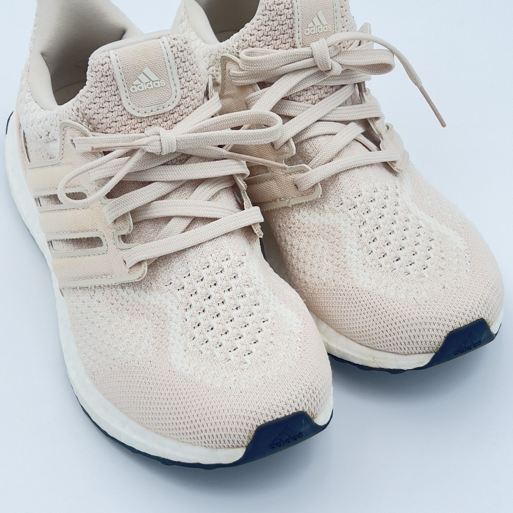 Adidas Knit Running Shoes Women's Beige Blush Athletic Sneakers Lace Up Casual